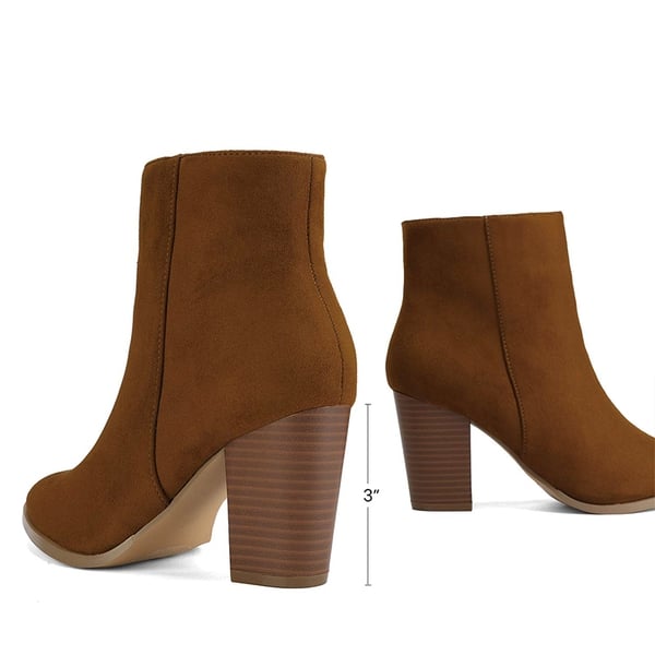 Pointed Toe Chunky Heel Ankle Boots - TAN-SUEDE - 2