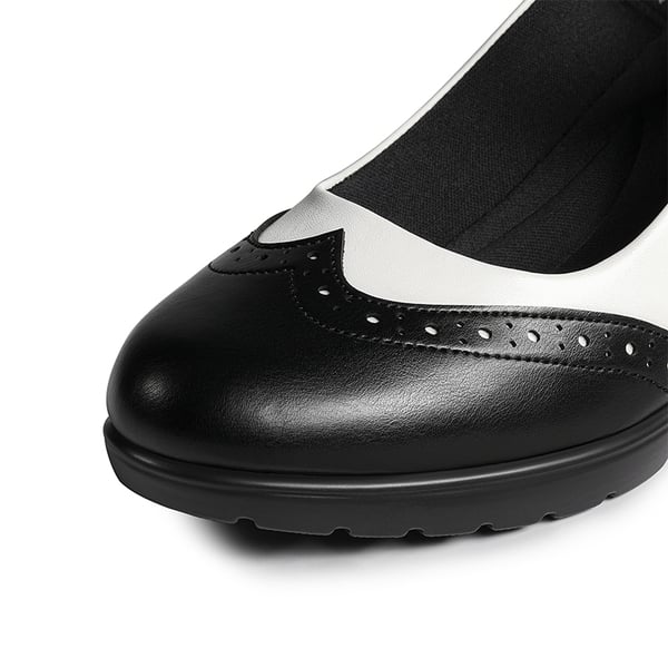  Mary Jane Chunky Heel Pumps - BLACK-WHITE-PU - 4