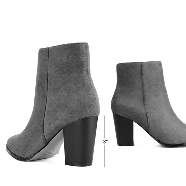Pointed Toe Chunky Heel Ankle Boots - GREY-SUEDE - 2