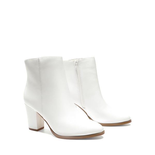 Pointed Toe Chunky Heel Ankle Boots - WHITE-PU - 4