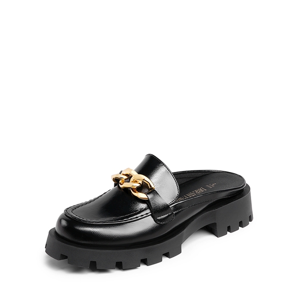 Golden Chain Slip On Mules - BLACK -  0
