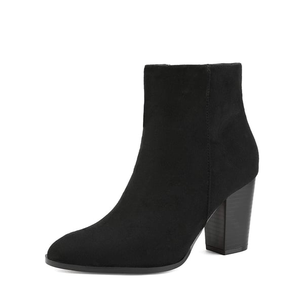 Pointed Toe Chunky Heel Ankle Boots - BLACK-SUEDE -  0