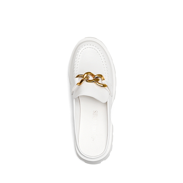 Golden Chain Slip On Mules - WHITE - 4