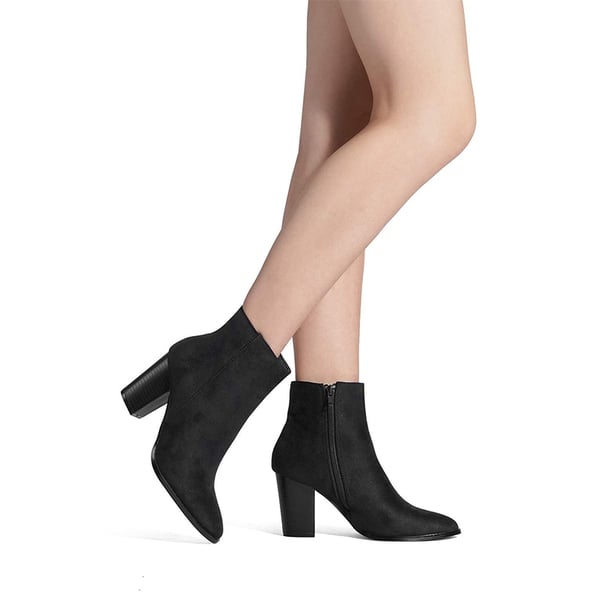 Pointed Toe Chunky Heel Ankle Boots - BLACK-SUEDE - 1