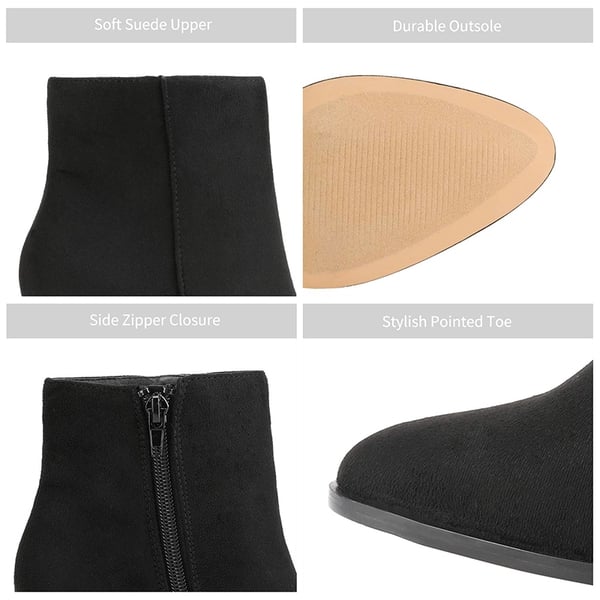 Pointed Toe Chunky Heel Ankle Boots - BLACK-SUEDE - 4