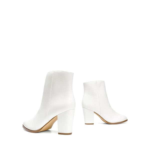 Pointed Toe Chunky Heel Ankle Boots - WHITE-PU - 3