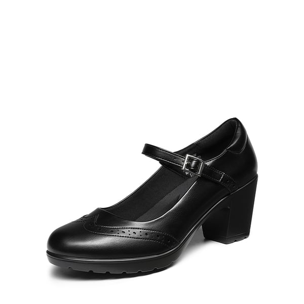  Mary Jane Chunky Heel Pumps - BLACK-PU -  0