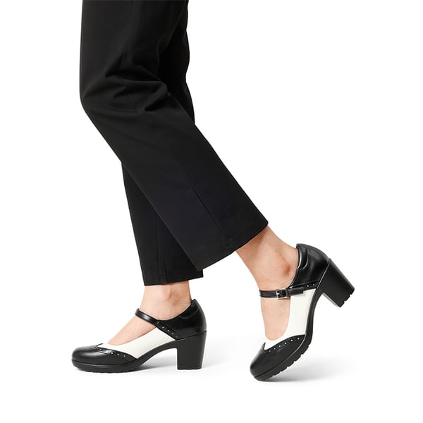  Mary Jane Chunky Heel Pumps - BLACK-WHITE-PU - 1
