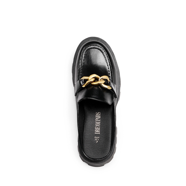 Golden Chain Slip On Mules - BLACK - 4