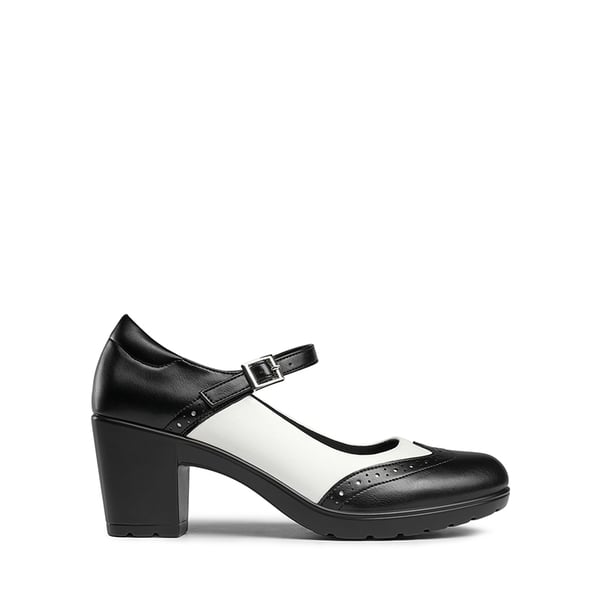  Mary Jane Chunky Heel Pumps - BLACK-WHITE-PU - 2