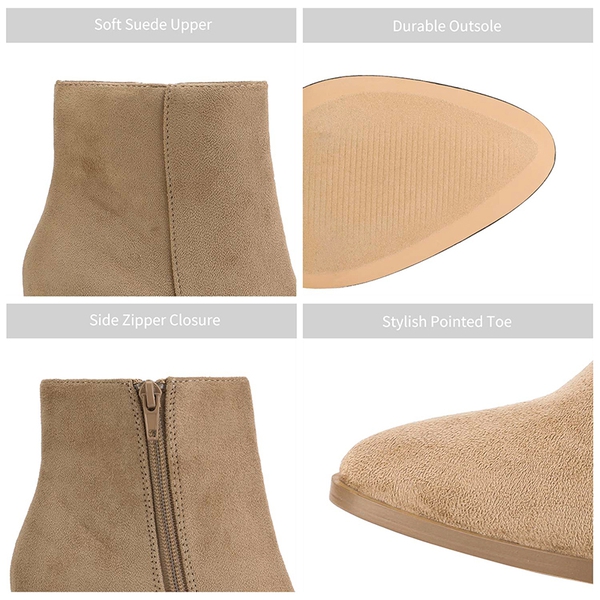 Pointed Toe Chunky Heel Ankle Boots - SAND-SUEDE - 4