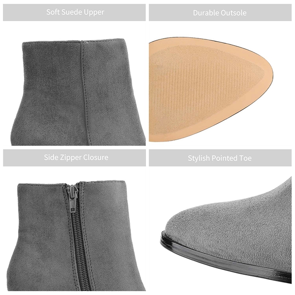 Pointed Toe Chunky Heel Ankle Boots - GREY-SUEDE - 4