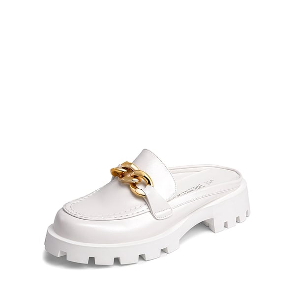 Golden Chain Slip On Mules - WHITE -  0