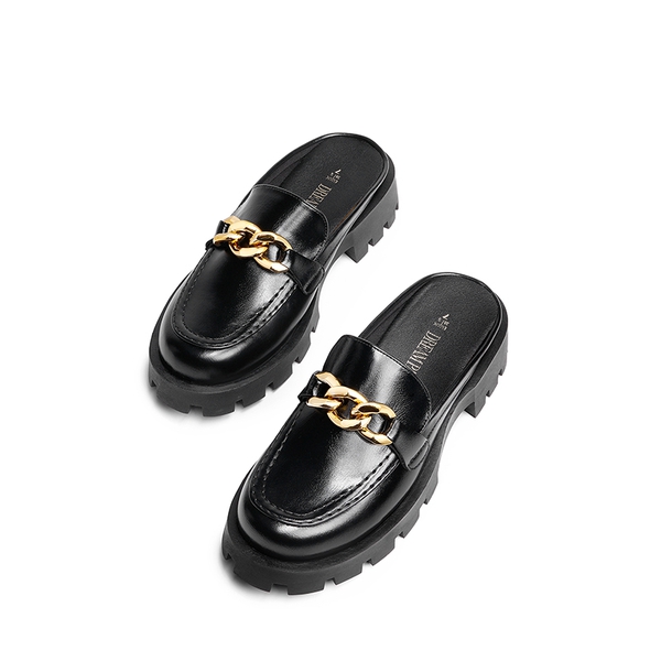 Golden Chain Slip On Mules - BLACK - 6