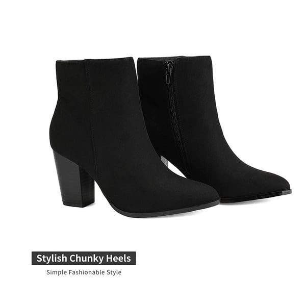 Pointed Toe Chunky Heel Ankle Boots - BLACK-SUEDE - 3