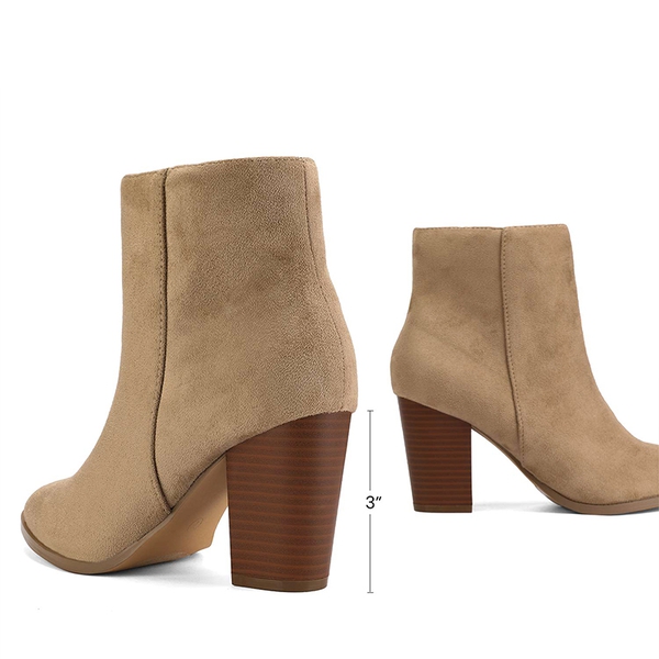 Pointed Toe Chunky Heel Ankle Boots - SAND-SUEDE - 2