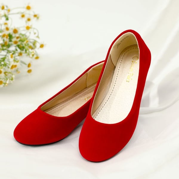 Girl's Slip on Ballerina Flats - RED SUEDE - 3