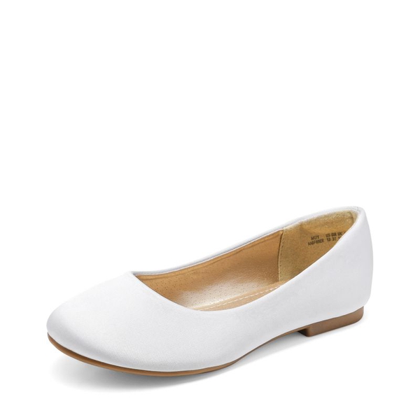 Girl's Comfortable Slip on Ballerina Flats - WHITE SATIN -  0