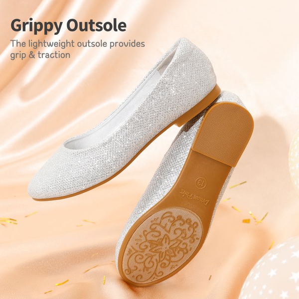 Girl's Slip on Ballerina Flats - SILVER GLITTER - 2