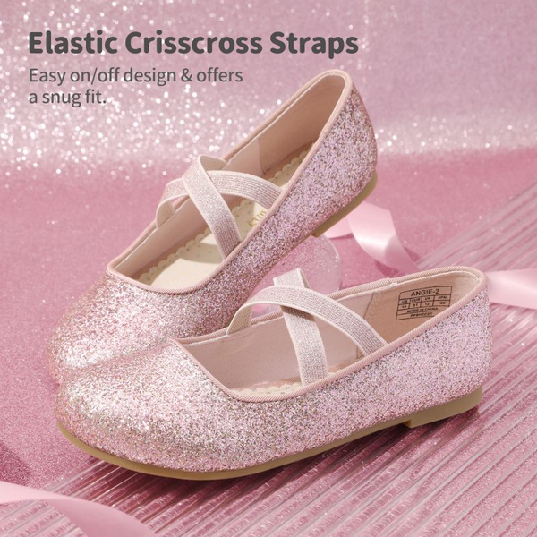 Girl's Elastic Strap Rhinestone Ballerina Flats - PINK - 2