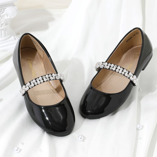 Girl's Strap Mary Jane Ballerina Flats - BLACK PAT - 2