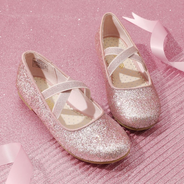 Girl's Elastic Strap Rhinestone Ballerina Flats - PINK - 4