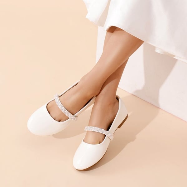 Girl's Strap Mary Jane Ballerina Flats - WHITE PAT - 1