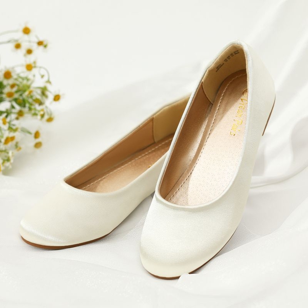 Girl's Comfortable Slip on Ballerina Flats - IVORY SATIN - 3
