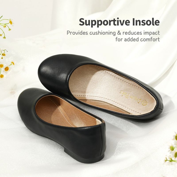 Girl's Slip on Ballerina Flats - BLACK PU - 4