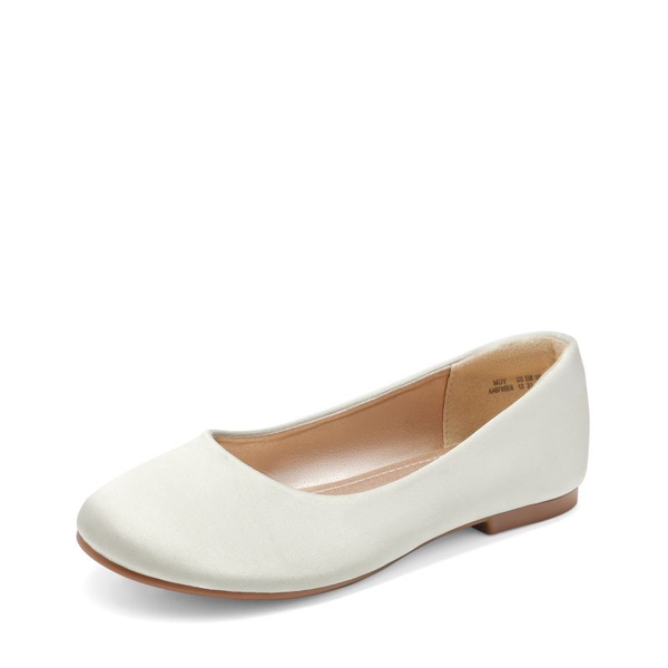 Girl's Comfortable Slip on Ballerina Flats - IVORY SATIN -  0