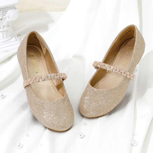 Girl's Strap Mary Jane Ballerina Flats - GOLD GLITTER - 2