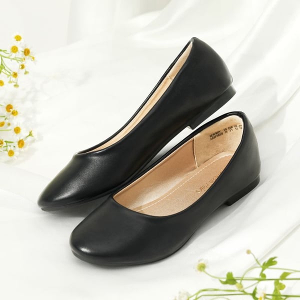 Girl's Slip on Ballerina Flats - BLACK PU - 1