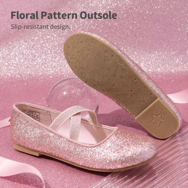 Girl's Elastic Strap Rhinestone Ballerina Flats - PINK - 3