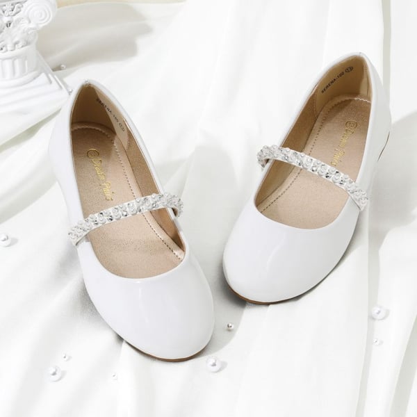 Girl's Strap Mary Jane Ballerina Flats - WHITE PAT - 2