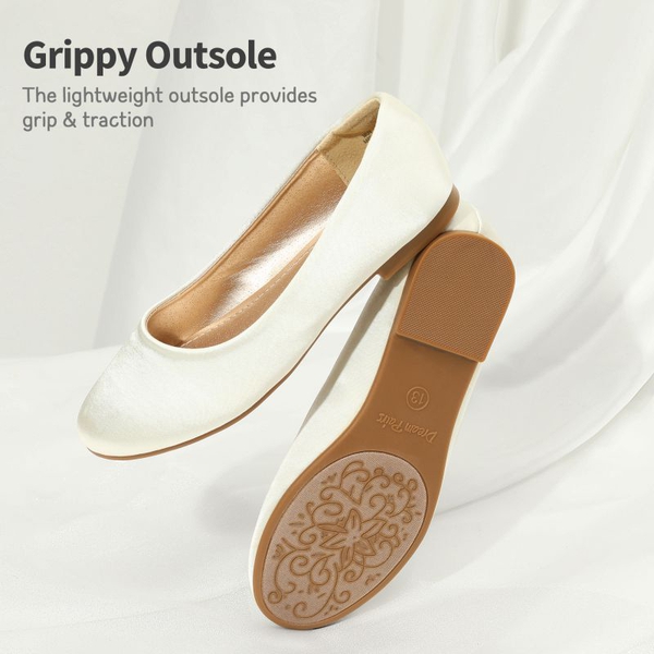 Girl's Comfortable Slip on Ballerina Flats - IVORY SATIN - 2