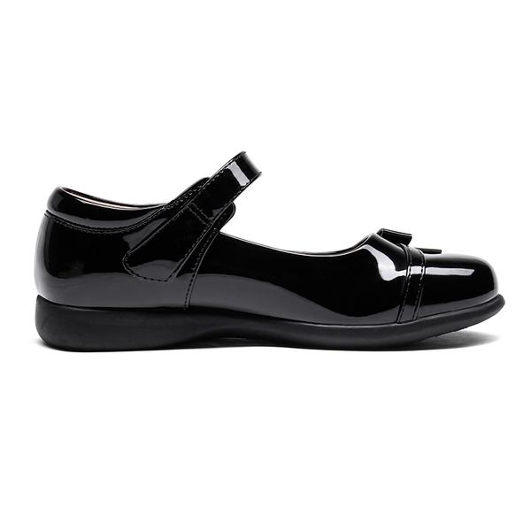 Girls Mary Jane Buckle Strap  Flats - BLACK PAT - 1