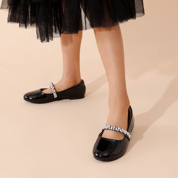 Girl's Strap Mary Jane Ballerina Flats - BLACK PAT - 1