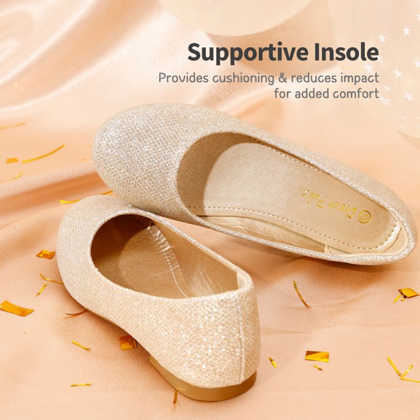 Girl's Slip on Ballerina Flats - GOLD GLITTER - 4