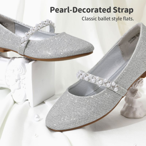 Girl's Strap Mary Jane Ballerina Flats - SILVER GLITTER - 4
