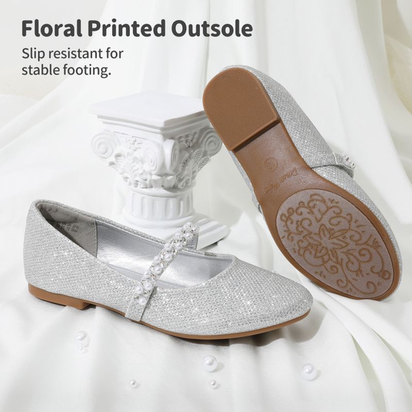 Girl's Strap Mary Jane Ballerina Flats - SILVER GLITTER - 3