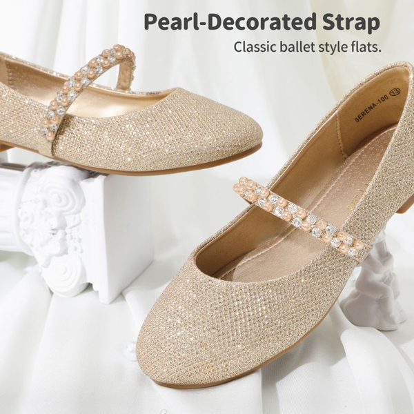 Girl's Strap Mary Jane Ballerina Flats - GOLD GLITTER - 4