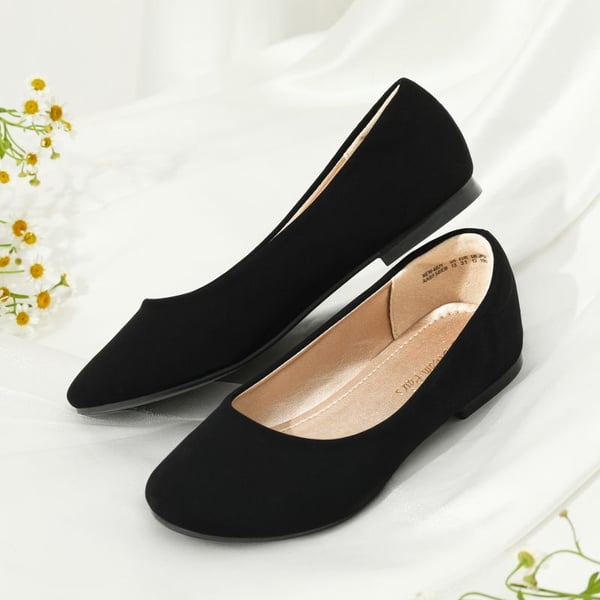 Girl's Slip on Ballerina Flats - BLACK NUBUCK - 1