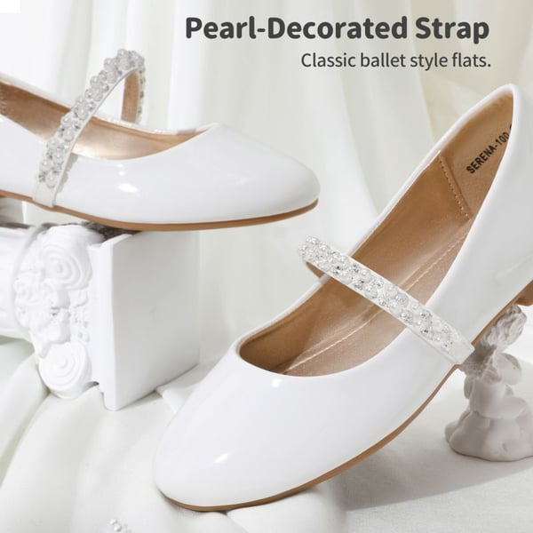 Girl's Strap Mary Jane Ballerina Flats - WHITE PAT - 4