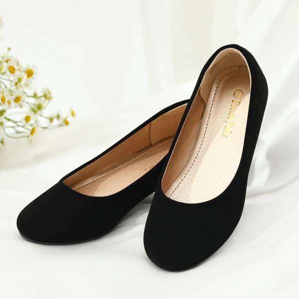 Girl's Slip on Ballerina Flats - BLACK NUBUCK - 3