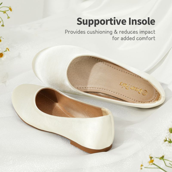 Girl's Comfortable Slip on Ballerina Flats - IVORY SATIN - 4