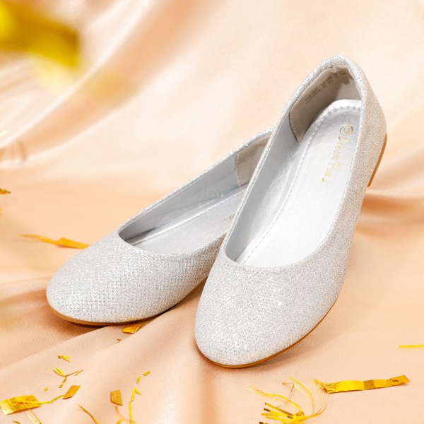 Girl's Slip on Ballerina Flats - SILVER GLITTER - 3