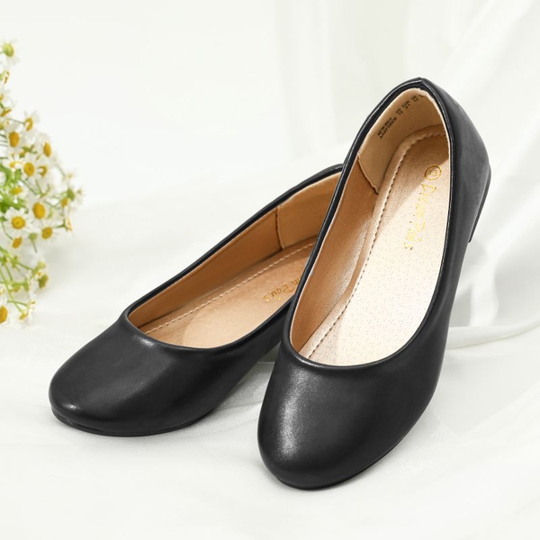 Girl's Slip on Ballerina Flats - BLACK PU - 3