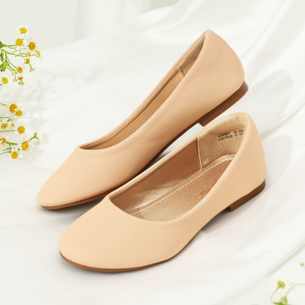 Girl's Slip on Ballerina Flats - NUDE NUBUCK - 1