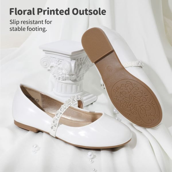 Girl's Strap Mary Jane Ballerina Flats - WHITE PAT - 3