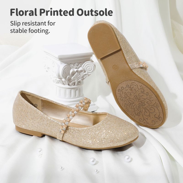 Girl's Strap Mary Jane Ballerina Flats - GOLD GLITTER - 3